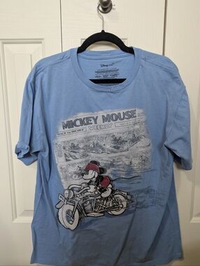 Disney Light Blue Mickey Motorcycle Graphic Tee - Men